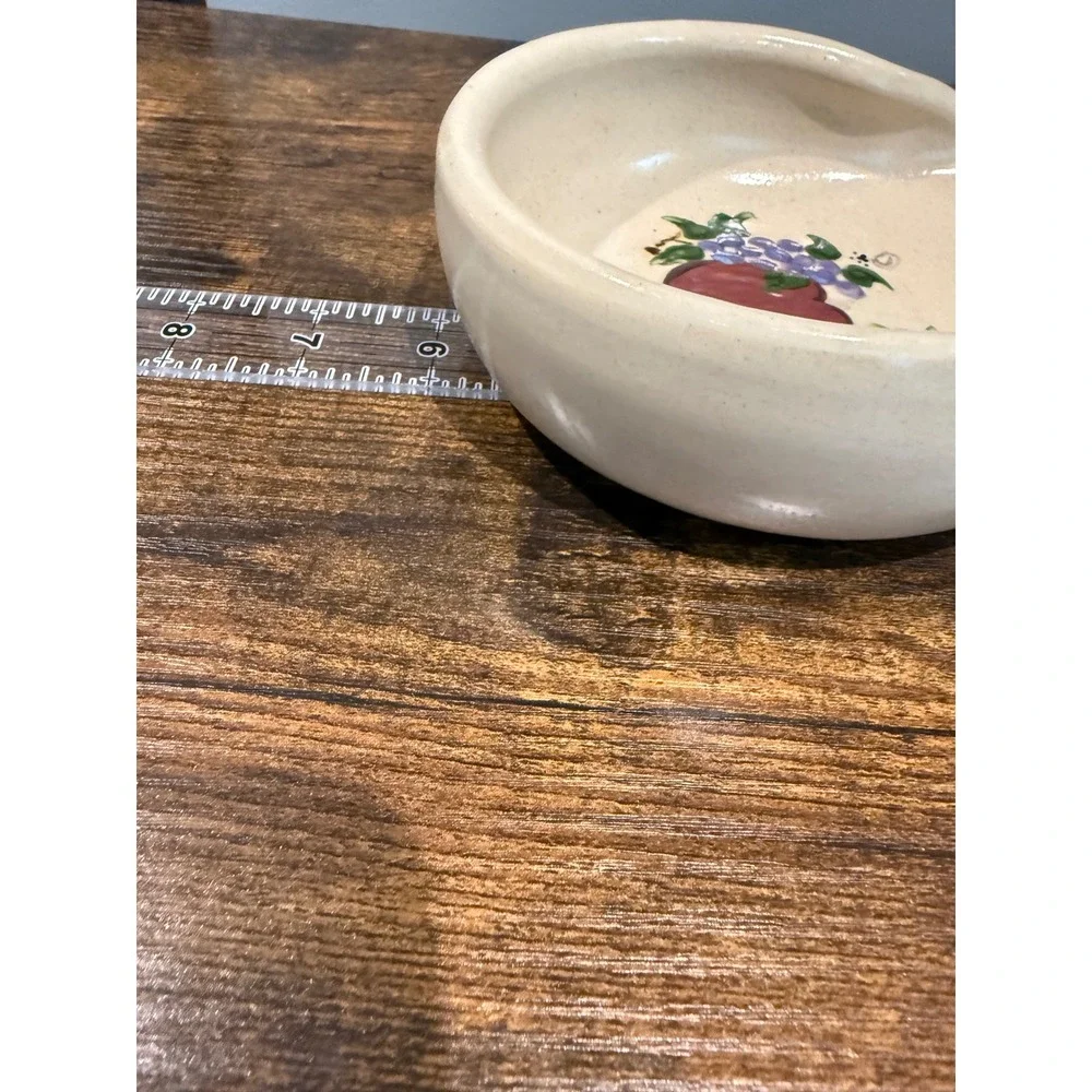 Casey Pottery Hand Made USA Fruit Apple Grapes Stoneware Spoon Rest Marshall TX
